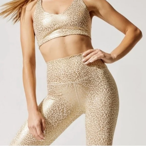 CARBON38 gold metallic leopard high rise athletic‎ 7/8 legging M - Picture 10 of 10